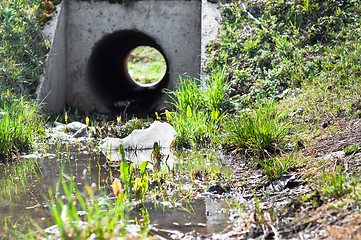 Image showing Sewage drainage system with water and grass