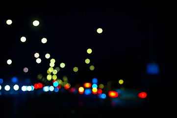 Image showing Out of focus lights of traffic and city at night