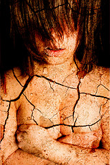 Image showing Dark art portrait of a girl with cracks