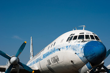 Image showing Close up view of a vintage propeller airplane