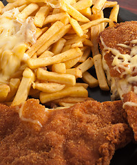 Image showing Cordon bleu with fries and cheese