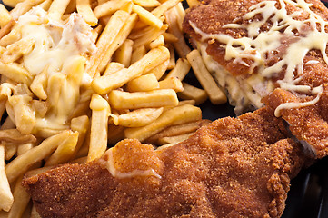 Image showing Cordon bleu with fries and cheese