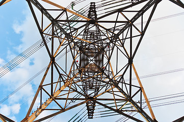 Image showing angle view of a power line with clouds in the background