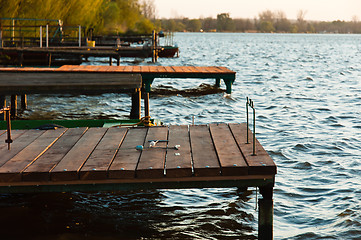 Image showing Shore with jetty and waves