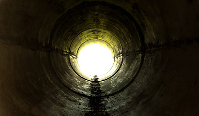 Image showing Underground tunnel leading towards the light