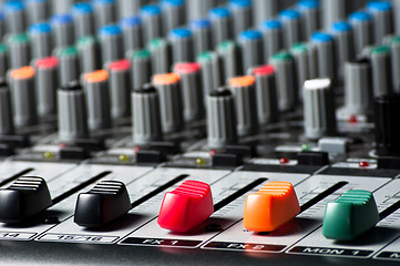 Image showing Sliders and buttons of a Sound Mixer