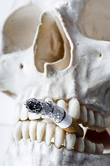 Image showing Skull with burning cigarette in mouth