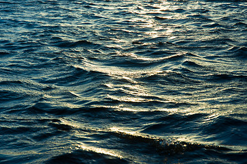 Image showing Deep blue sea waves at dusk