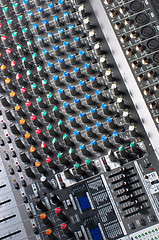 Image showing Sliders and buttons of a Sound Mixer