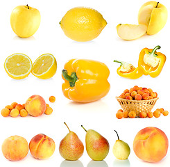 Image showing Set of yellow fruit, berries and  vegetables