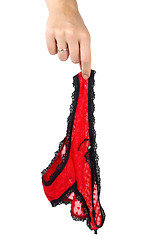 Image showing Sexy women's red lace panties hanging on the finger