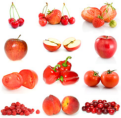 Image showing Set of red fruits, berries and vegetables