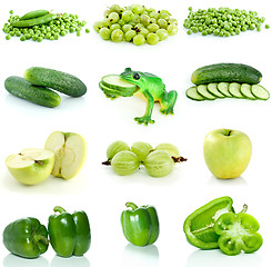 Image showing Set of green fruit, berries and  vegetables