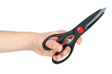 Image showing Kitchen scissors in hand 