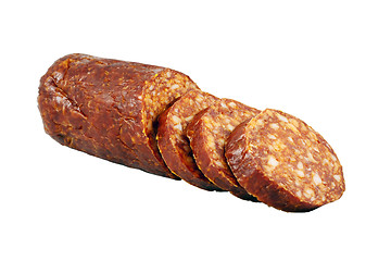 Image showing Smoked sausage isolated on white