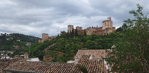 Image showing Alhambra palace in cloudy day, Granada, Spain