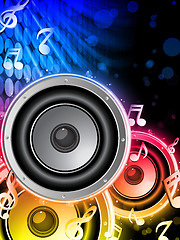 Image showing Disco Speaker with Music Notes in Neon Rainbow Circle