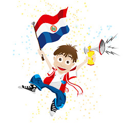 Image showing Paraguay Sport Fan with Flag and Horn