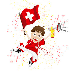 Image showing Switzerland Sport Fan with Flag and Horn
