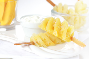 Image showing Pineapple skewer with curd cheese