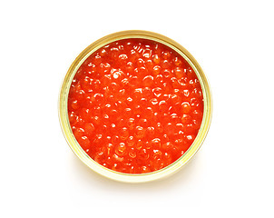 Image showing red caviar in the open metal container