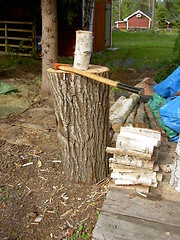 Image showing Axe on chopping-block