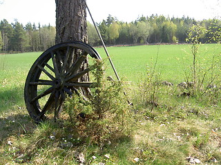 Image showing Old wagon wheels