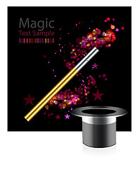 Image showing Beautiful vector magic background with wand and hat