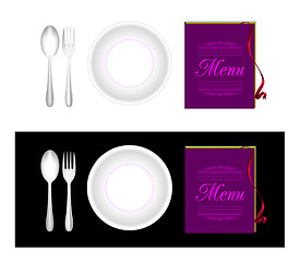 Image showing Plate, fork, spoon, menu