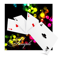 Image showing Four aces over colorful clubs background