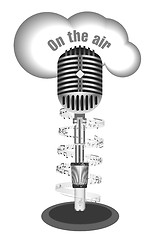 Image showing Antique microphone with music note