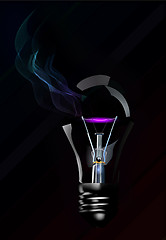 Image showing Broken light bulb with smoke on black background 