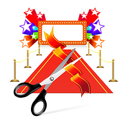 Image showing Red carpet with scissors and star background