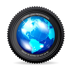 Image showing Zoom the World! Vector illustration of camera lens with Globe