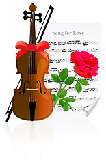 Image showing Violin with Rose 
