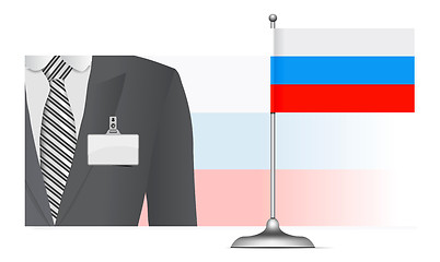 Image showing A Russian diplomat at the background of the flag