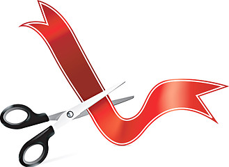 Image showing Vector art of scissors cutting ribbon in front of currency symbo