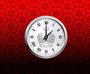 Image showing Vintage clock on red pattern style background