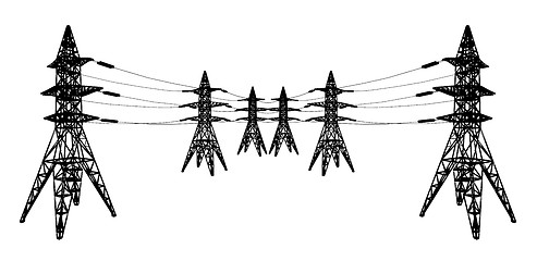 Image showing Vector silhouette of Power lines and electric pylons