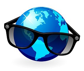 Image showing Globe is in dark eyeglasses 