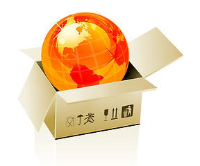 Image showing Earth globe in cardboard box