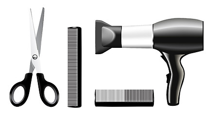 Image showing Vecrtor set of combs and scissors, hairstyle accessories