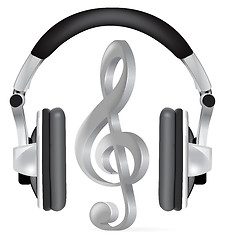 Image showing Realistic headphones with music note