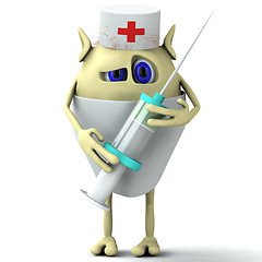 Image showing 3d character  doctor is holding syringe