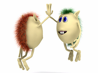 Image showing Two 3d characters giving high five