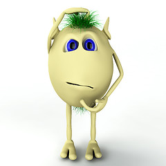 Image showing 3d funny character puppet is thinking