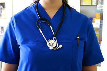 Image showing Closeup of nurse uniform and stethoscope