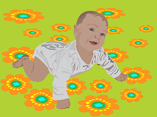 Image showing Colorful vector  of the baby on flowers