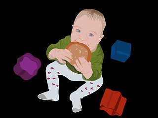 Image showing Colorful vector of the eating baby bread