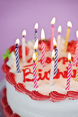 Image showing Birthday cake with lit candles